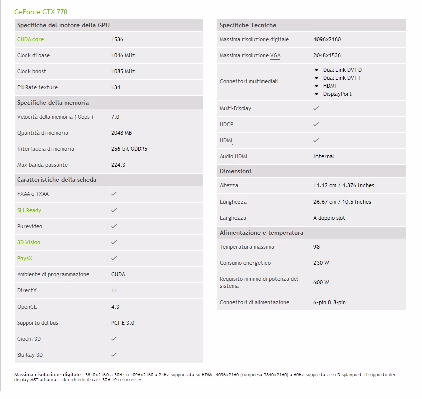 Gtx 770 Specifiche