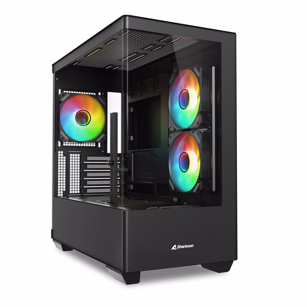 Sharkoon ELITE SHARK CM100, case Micro-ATX con pannelli in vetro e ventole ARGB